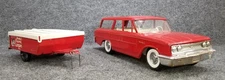 VTG BUDDY L FORD WAGON & TEEPEE CAMPER PRESSED STEEL RED