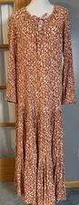 Sonoma Tiered Floral Maxi Dress XL Red Orange Long Sleeve Peasant Boho Cottage