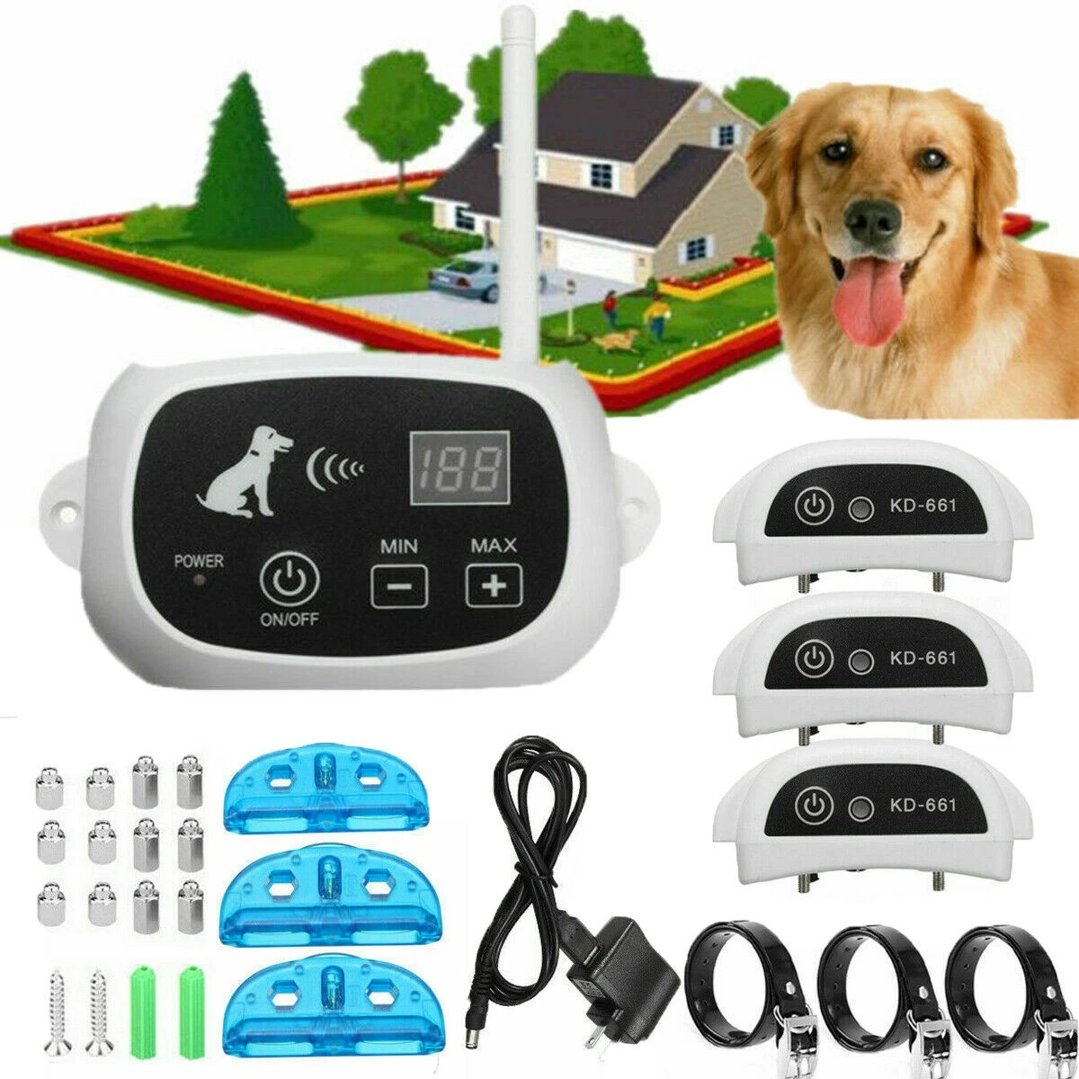 Wireless Dog Fence Pet Containment System Training Collars 1/2/3 Dogs Waterproof