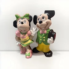 Vintage Walt Disney Mickey Minnie 9"Hand Painted Ceramic Figurines 1970s