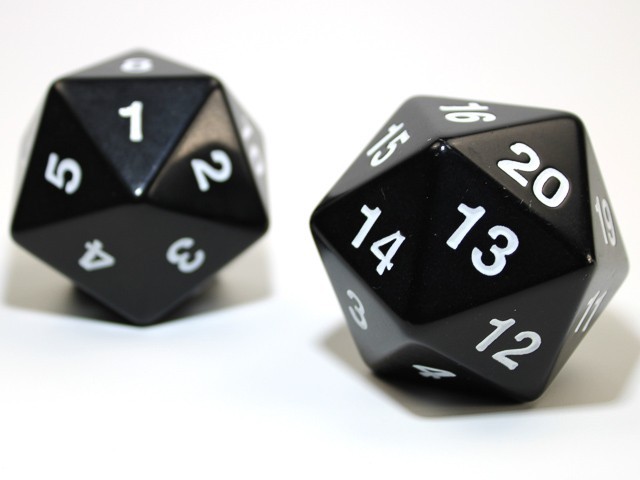 Koplow Games 55mm D20 Opaque Black White Countdown Die Life Counter Spindown