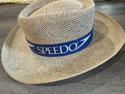 Vintage Y2K SPEEDO Straw Hat One Size Adult Swimming Outdoors Vacay Blue Band