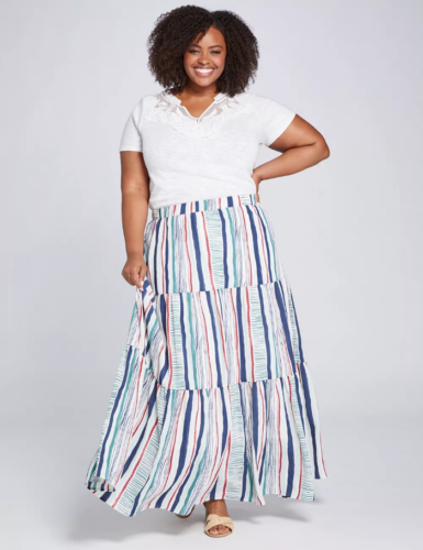 STRIPED TIERED MAXI SKIRT 