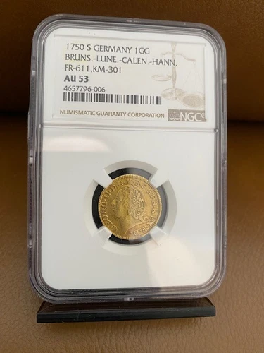 Germany-Coin: Thaler Gold Year 1750-S, Grade AU-53 by NGC; km-301.$2100