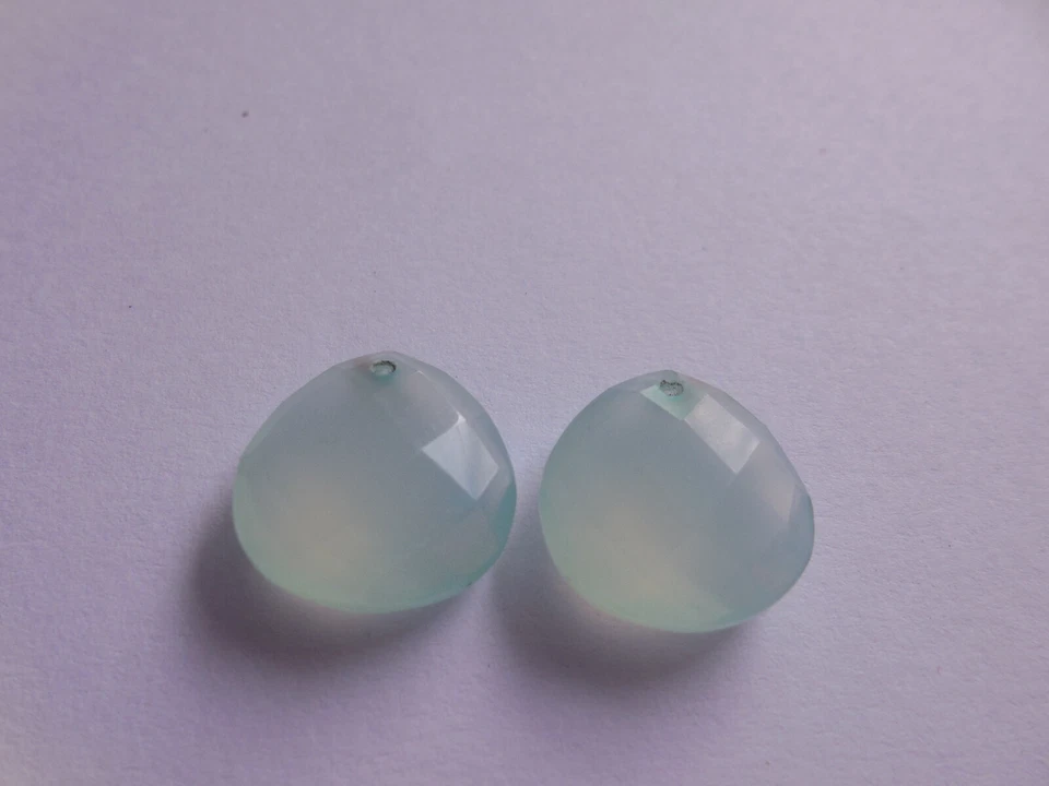 2 Pcs Front To Back Drilled Heart Shape Aqua Blue Chalcedony Faceted Beads 15MM - Image 4 of 4