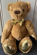 FAO Schwarz Plush Anniversary Teddy Bear Toy Tan Gold Embossed Kids Room Decor
