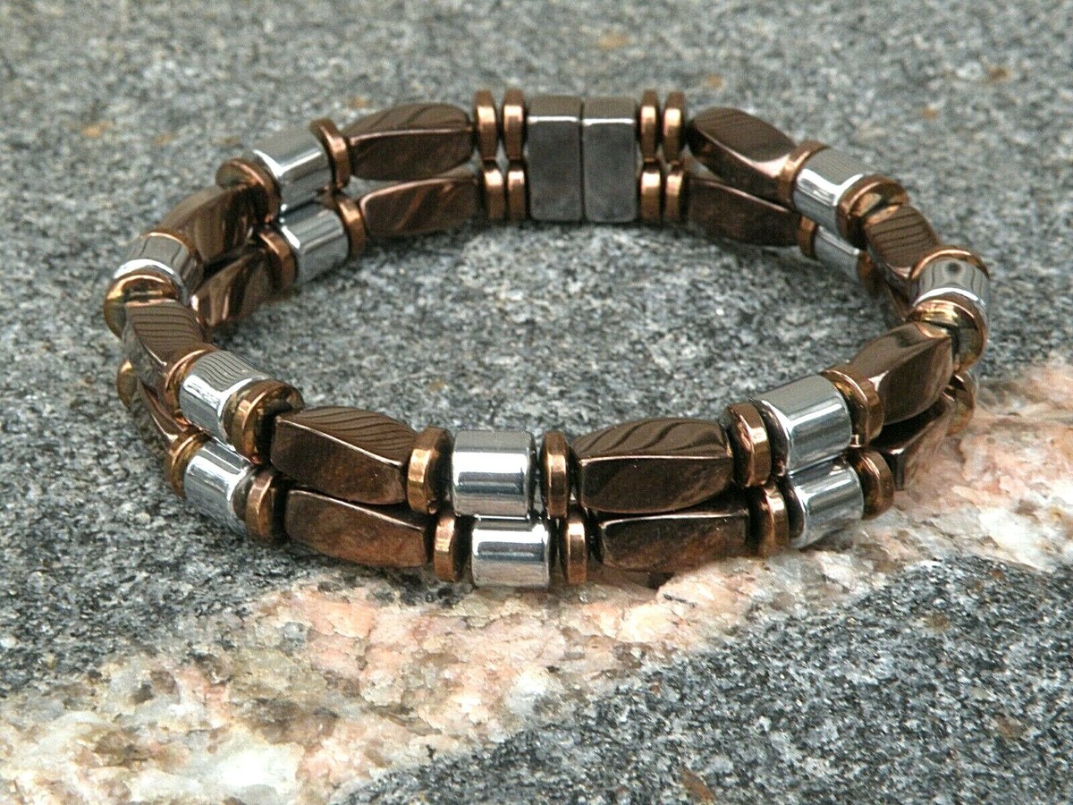 Copper Silver 100% Magnetic Hematite Bracelet Anklet Row - Main Image