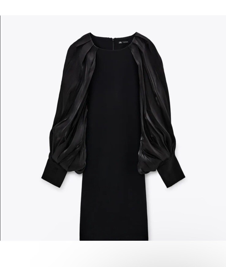 Zara Combination Oversized Balloon Sleeves Dress Black Mini Style Size S  Womens