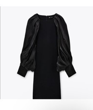 Zara Combination Oversized Balloon Sleeves Dress Black Mini Style Size S Women’s