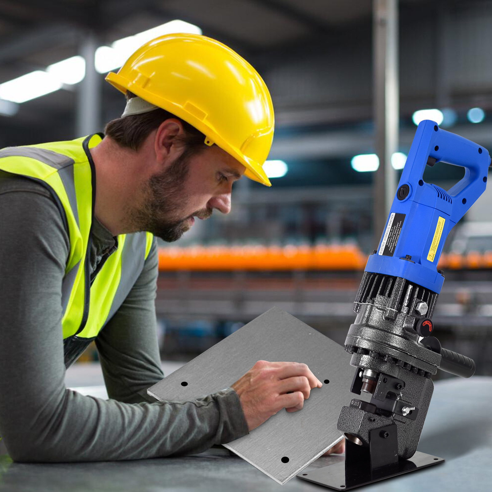 1200W Electric Hydraulic Hole Puncher Knockout Punching Machine Set W/5 Dies