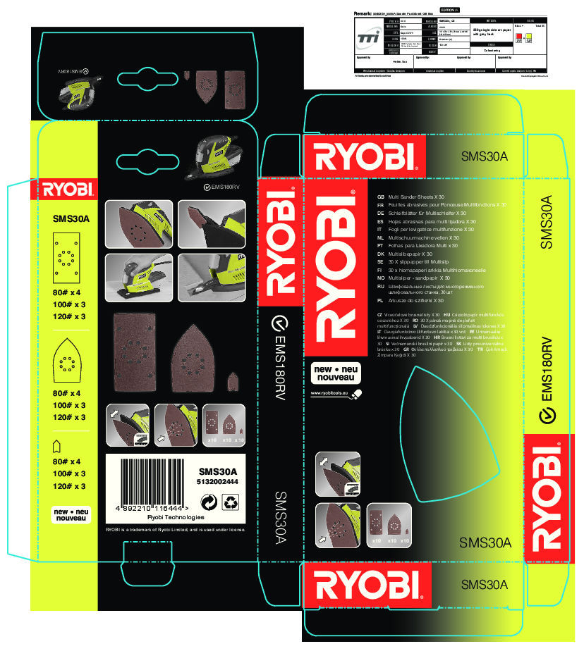 Ryobi SMS30A Multi Sanding Sheets (30 pcs)