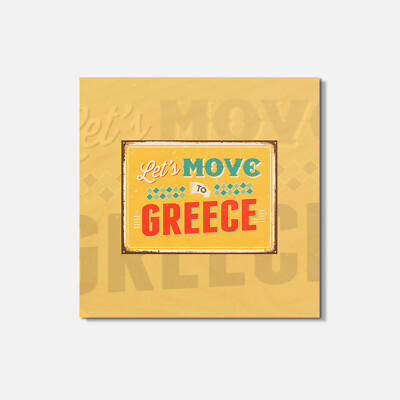 Lets Move To Greece Vintage 4'' X 4'' Square Wooden Coaster | eBay