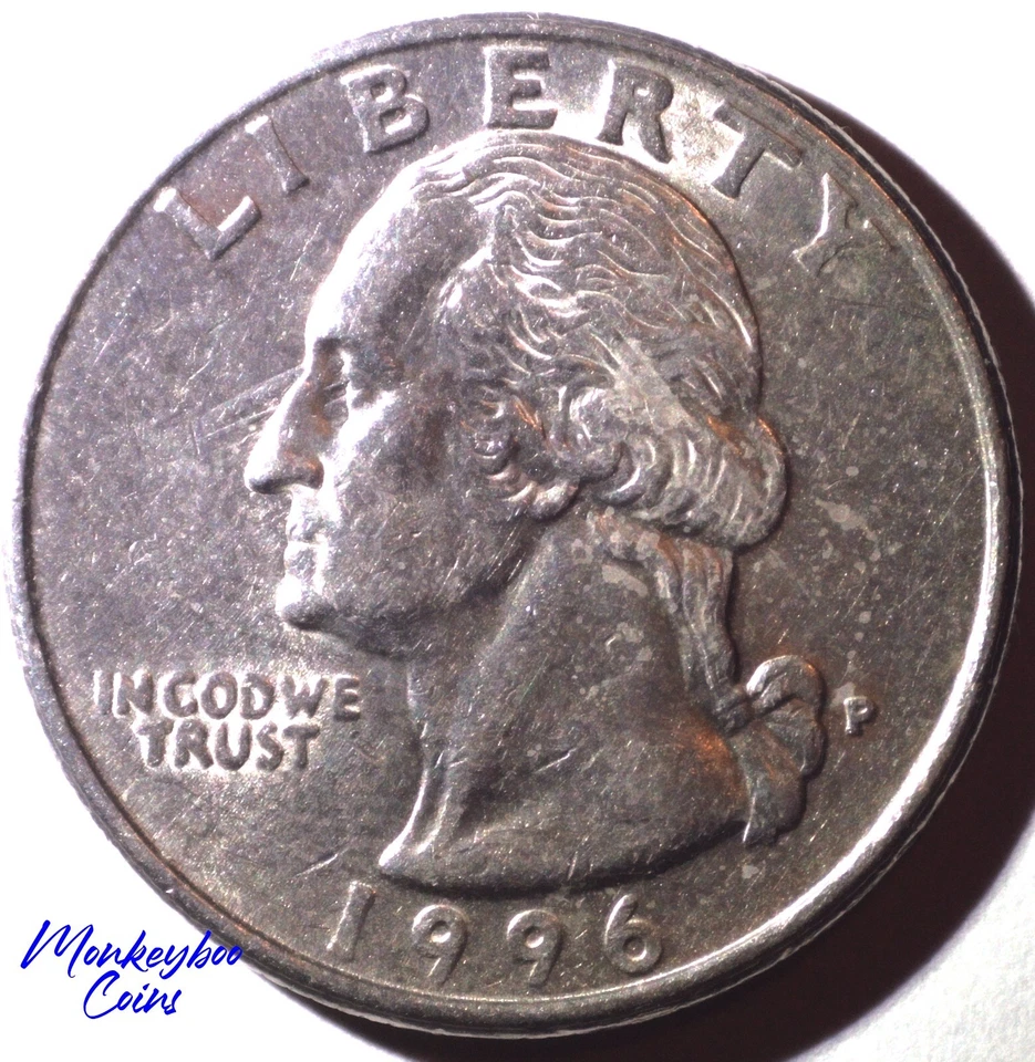 1996 P Washington Quarter - Abraded Die & Spiked Head Die Crack- Rare Error Coin - Image 2 of 4