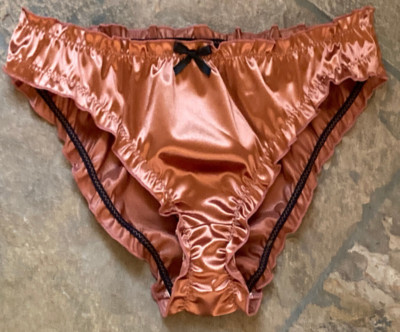 Golden Spice 8/XL Silky Second Skin SATIN Ruffled Hi Leg Cheeky Panties