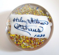 1936 Banner Helen & Arthur Cotthaus Colorful Glass Paperweight vtg