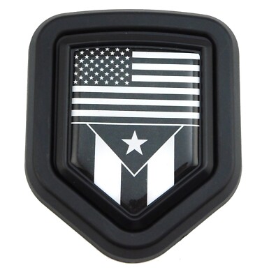 Puerto Rico Black Flag Car Emblem – Grill Badge With Cable Ties | 2.6" X 3.12"