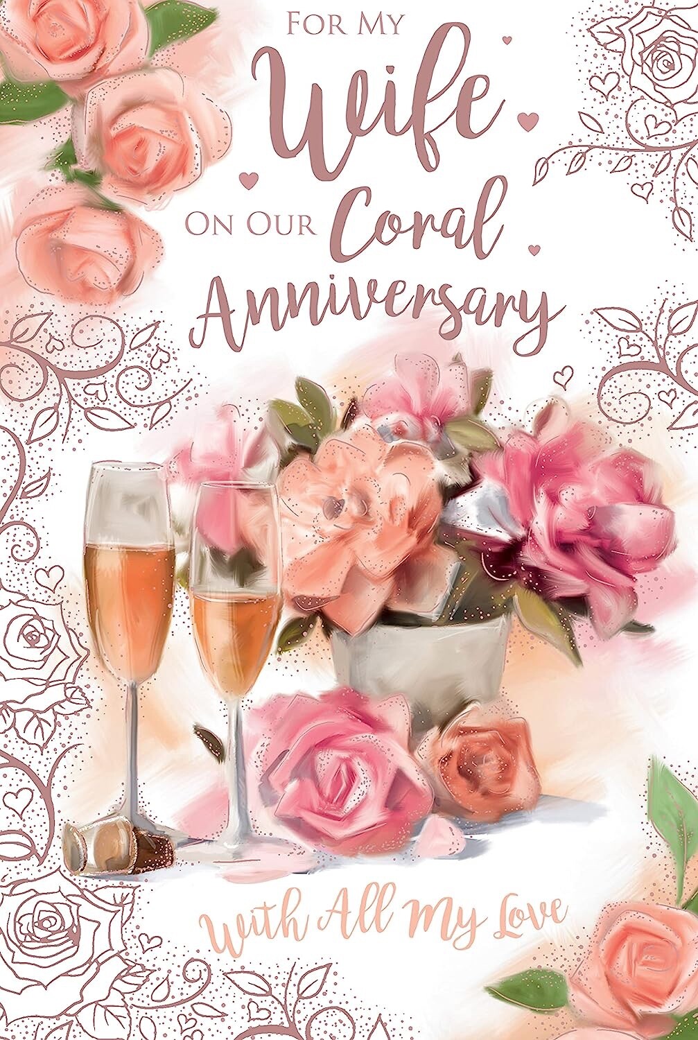 For My Wife on Our 35th Coral Anniversary Card - Champagne Rose Gold Foil Themed