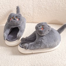 Women Slippers Cute Cat Fluffy Girls Animal Slides Cartoon Home Funny Cozy Shoes