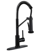 One Handle High Arc Pull Swivel Coil Spout Down Matte Black Kitchen Faucet