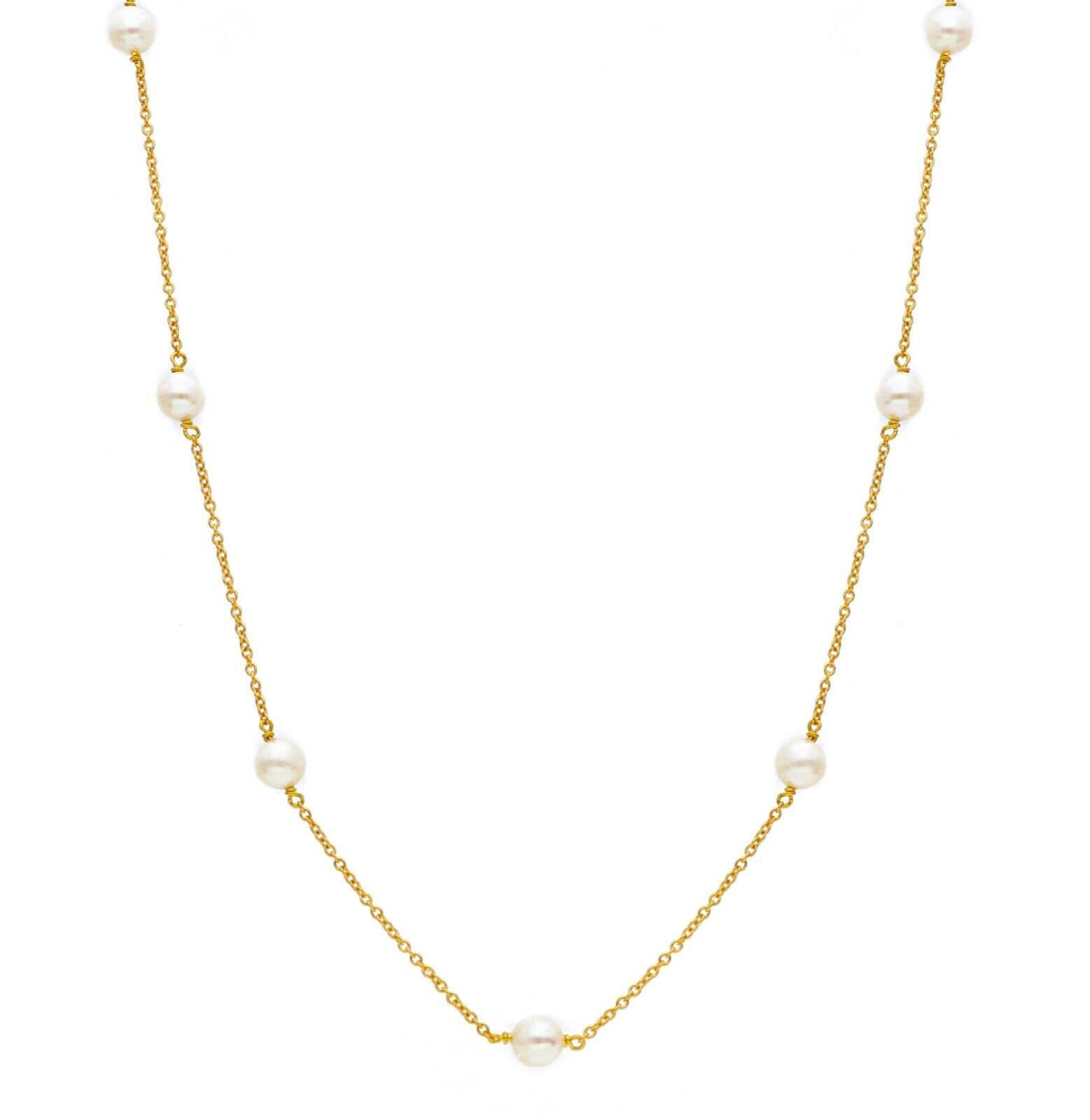 Collar Oro Amarillo O Blanco, 18K, Jersey Rolo con Perlas Blancas 5MM, 42CM