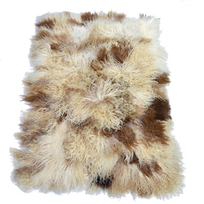 Curly Shaggy Lambskin rug, Natural and Medium Brown. New. Size 125cm x ...