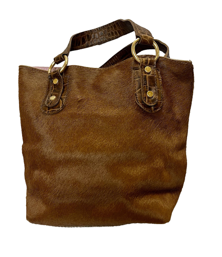 Maurizio Taiuti Brown Pony Hair (Cowhide) Handbag Purse Made in Italy Unique - Picture 2 of 11