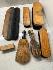 Vintage Brown Wood Handle Black Stiff Bristles Cleaning Brushes - Lot of 8