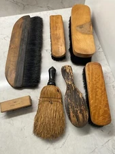 Vintage Brown Wood Handle Black Stiff Bristles Cleaning Brushes - Lot of 8