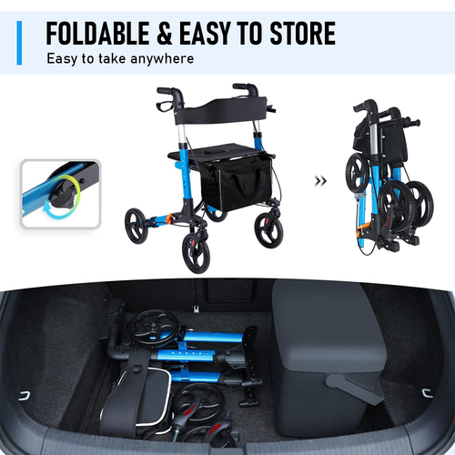 Mobility Walker Aids Frame Rollator Foldable X-Fold Walking Aid Indoor Outdoor - Picture 5 of 10