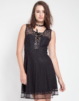 Tripp NYC Goth Witch Vampire Gothic Punk Emo Black Mini Dress LA4991