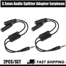 2x 3.5mm Audio Splitter Adapter Earphone Headphone AUX Stereo Cable With Switch
