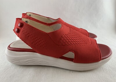Geox Womens EU 39 US Red Spherica Ec5 Slingback Wedge Sandals Stretch  Fabric