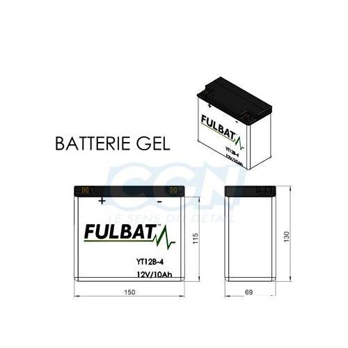 Batterie YT12B-4 gel Fulbat 12V 10Ah pour scooter et moto 150x69x130