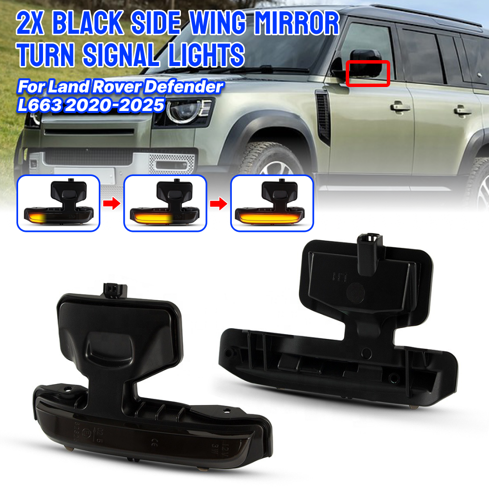 Black LED Side Mirror Turn Signal Lights For Land Rover Defender
