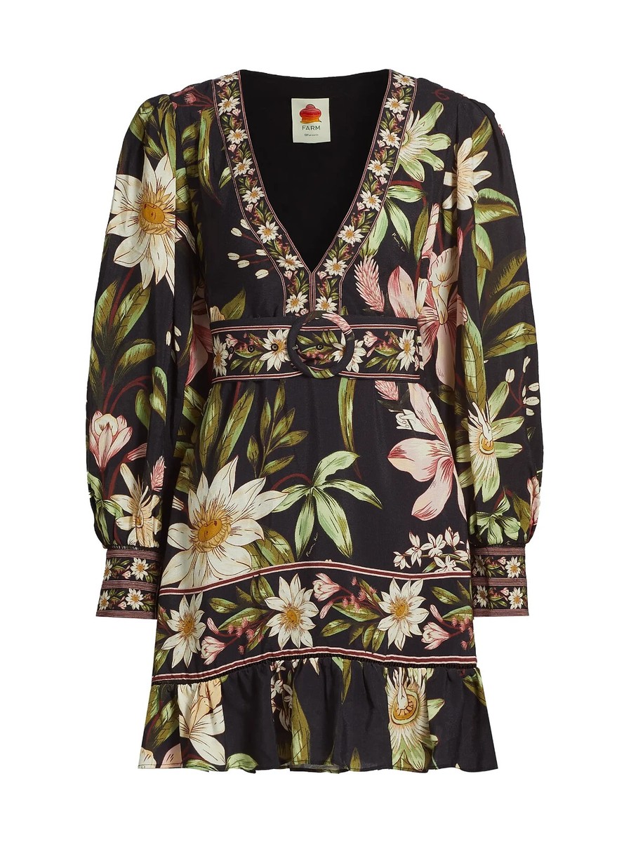 chinese dress ladies Aurora Black Multi Floral Long Sleeve Mini Dress main image 0