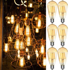 Image of LED Edison Bulb Vintage Light Bulb,4W E27 ST64 LED Bulbs Glass Screw Lamp 6 Pack
