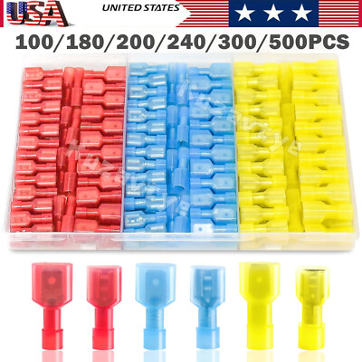 240X Insulated Spade Terminal Male Female Crimp Quick Disconnect Wire Connectors