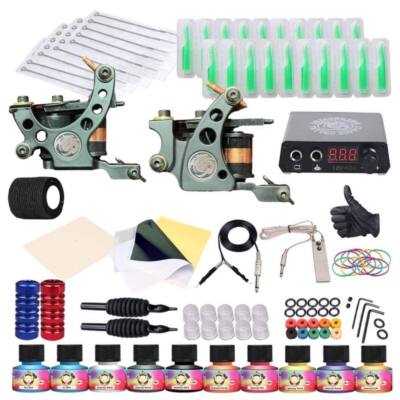 Mast Complete Tattoo Kit Set 2 Machine Power Supply Pedal Gun 10