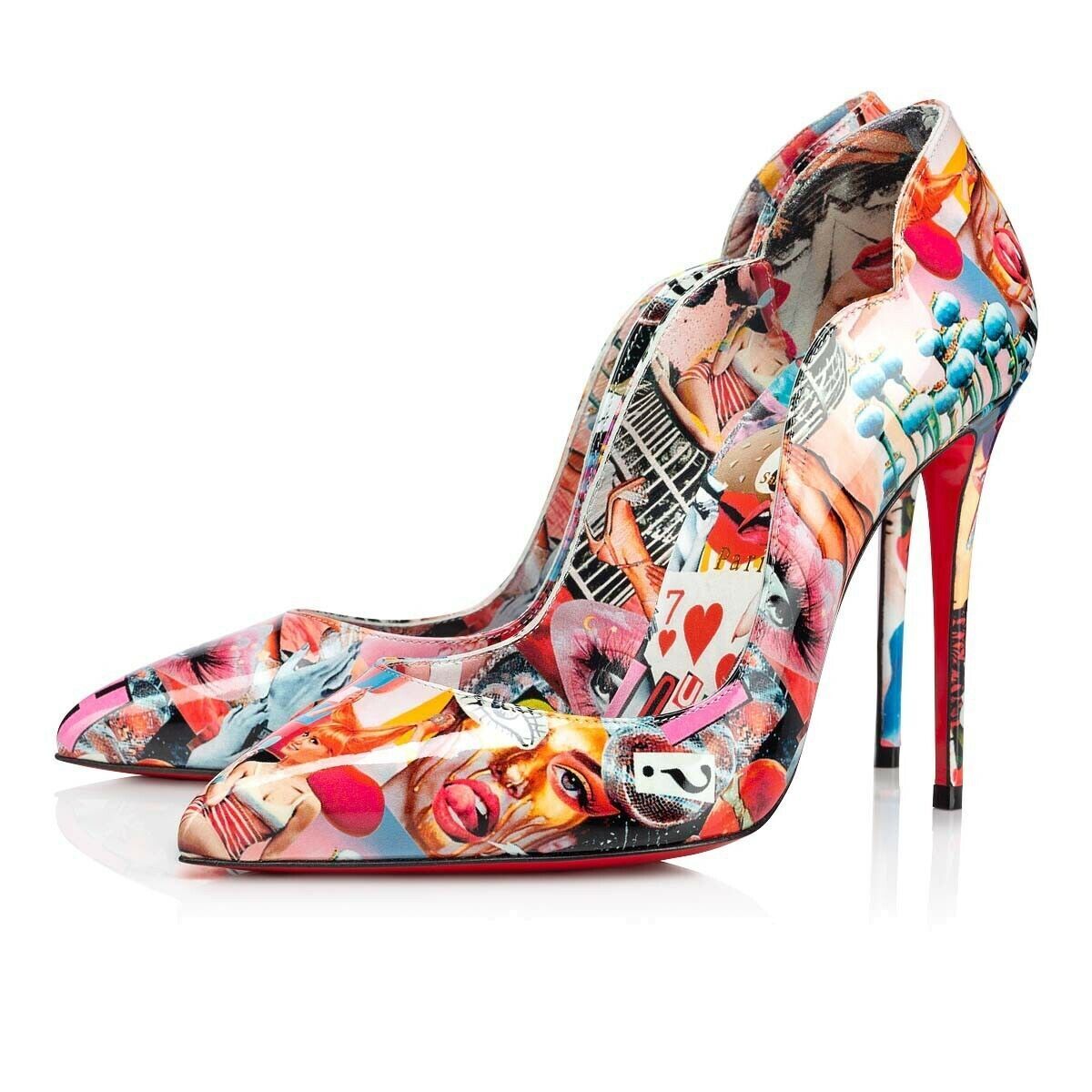Christian Louboutin Hot Chick 100 Patent CH Xtian Black Red Blue