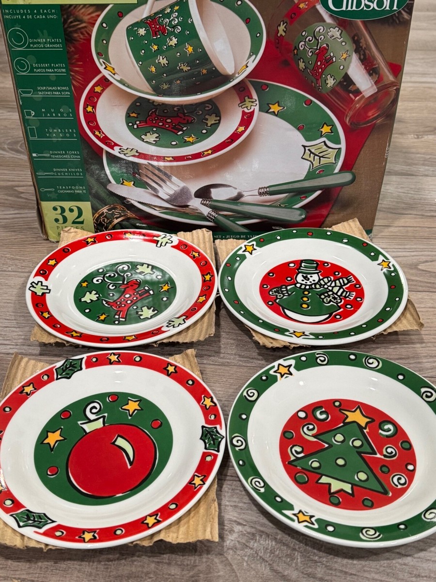 (4) GIBSON CHRISTMAS TREASURES SALAD PLATES HOLIDAY DINNERWARE
