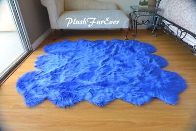Royal Blue Sheepskin Pelt Nursery Rug 5' x 6' Kids Baby Decor