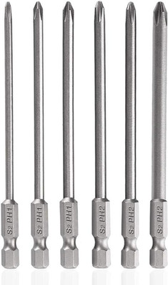 6 Stück 150Mm Lange Kreuzschlitz-Schraubendreher-Bits Set S2 Stahl Kreuzkopf Bit