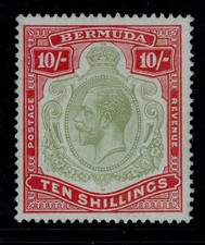BERMUDA GV SG54, 10s green & carmine/pale bluish green, NH MINT. Cat £100. BERMUDA GV SG54, 10s green & carmine/pale bluish green, NH MINT. Cat £100.