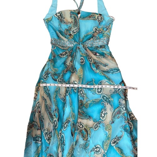 NWT Laffe Jasmine SZ. 12 PAISLEY Sequin Blue Halter Formal Summer Low Back Dress - Picture 7 of 20