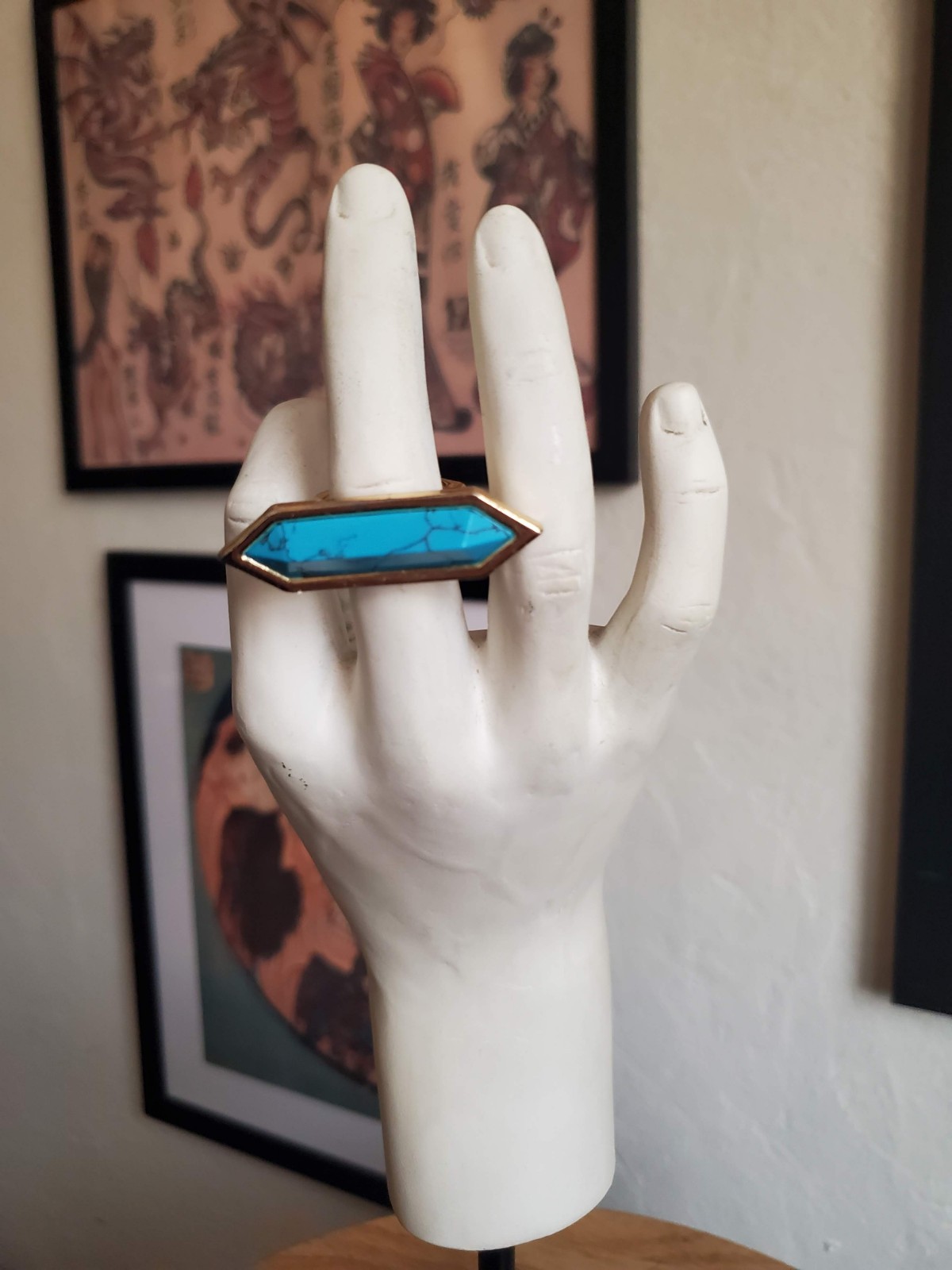 CC Skye Gold Geometric Statement Ring With Turquo… - image 1