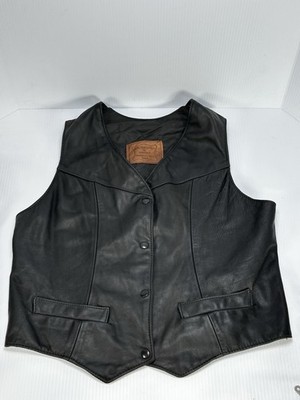 Vintage Walter Dyer Is Leather Black Biker Vest Framingham Ma USA Small