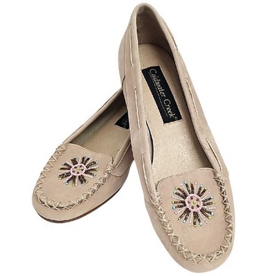 Coldwater Creek Chic Cream Embellished Beaded Wedge Heel Moccasins Detail Sz 6M