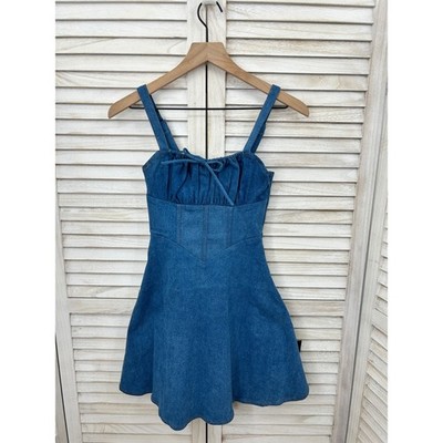 Lulus Denim Mini Dress XS Blue Corset Fit Flare Blue Jean Cutesy Skater Dress