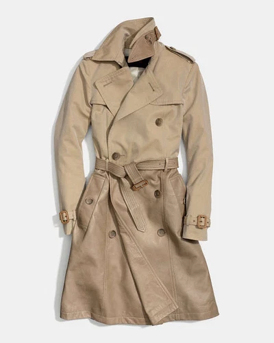 Coach $1200 trench coat in pelle di cotone stile kaki 84818 taglia small