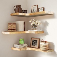 Floating Corner Shelves Set of 3, Solid Wood Picture Wall Shelf, Floating